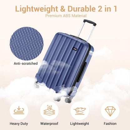 K1773-1L - Kono 24 Inch Striped ABS+PC Hard Shell Luggage with 360-Degree Spinner Wheels - Navy