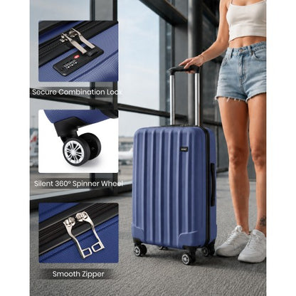 K1773-1L - Kono 24 Inch Striped ABS+PC Hard Shell Luggage with 360-Degree Spinner Wheels - Navy