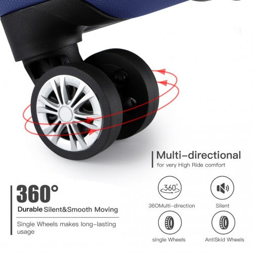 K1773-1L - Kono 24 Inch Striped ABS Hard Shell Luggage with 360-Degree Spinner Wheels - Navy