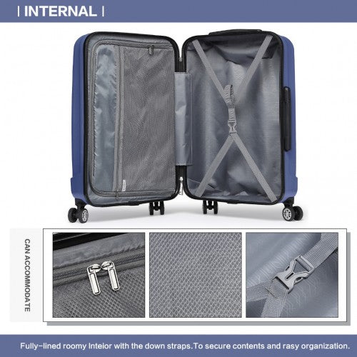 K1773-1L - Kono 24 Inch Striped ABS Hard Shell Luggage with 360-Degree Spinner Wheels - Navy