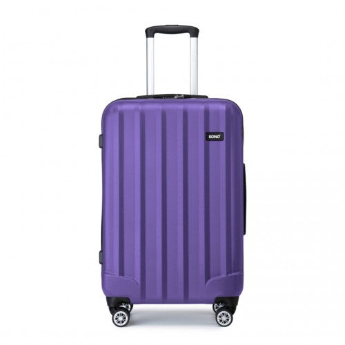 K1773-1L - Kono 24 Inch Striped ABS Hard Shell Luggage with 360-Degree Spinner Wheels - Purple