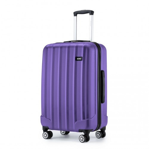 K1773-1L - Kono 24 Inch Striped ABS Hard Shell Luggage with 360-Degree Spinner Wheels - Purple
