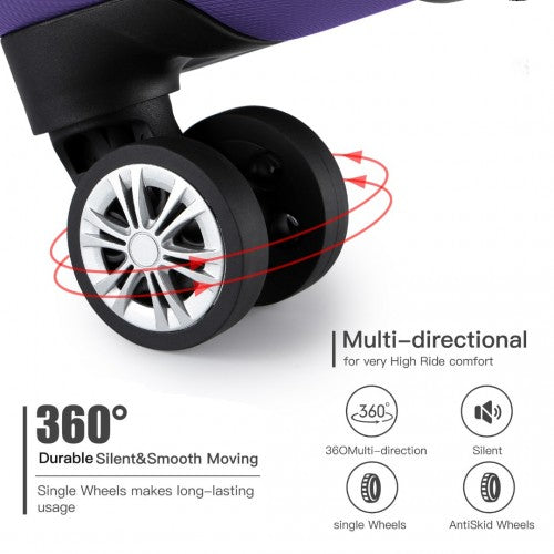 K1773-1L - Kono 24 Inch Striped ABS Hard Shell Luggage with 360-Degree Spinner Wheels - Purple