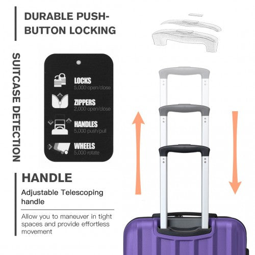 K1773-1L - Kono 24 Inch Striped ABS Hard Shell Luggage with 360-Degree Spinner Wheels - Purple