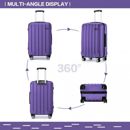 K1773-1L - Kono 24 Inch Striped ABS Hard Shell Luggage with 360-Degree Spinner Wheels - Purple