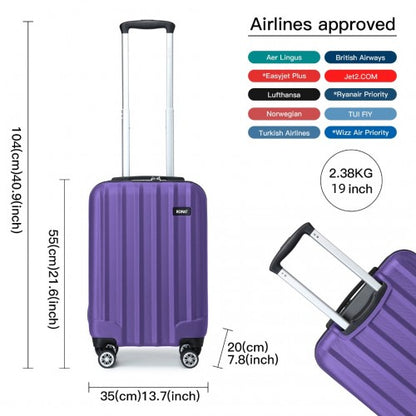 K1773-1L - Kono 19/24/28 Inch 3 Piece Set Striped ABS+PC Hard Shell Luggage with 360-Degree Spinner Wheels - Purple