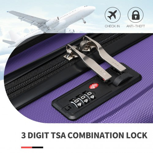 K1773-1L - Kono 19/24/28 Inch 3 Piece Set Striped ABS+PC Hard Shell Luggage with 360-Degree Spinner Wheels - Purple