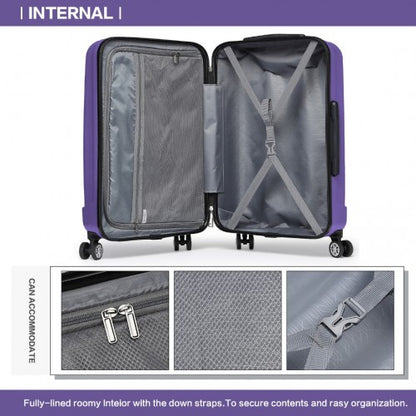 K1773-1L - Kono 19/24/28 Inch 3 Piece Set Striped ABS+PC Hard Shell Luggage with 360-Degree Spinner Wheels - Purple
