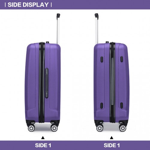 K1773-1L - Kono 19/24/28 Inch 3 Piece Set Striped ABS+PC Hard Shell Luggage with 360-Degree Spinner Wheels - Purple
