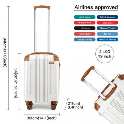 K1777-1L - Kono 19 Inch ABS Lightweight Compact Hard Shell Cabin Suitcase Travel Carry-On Luggage - Cream