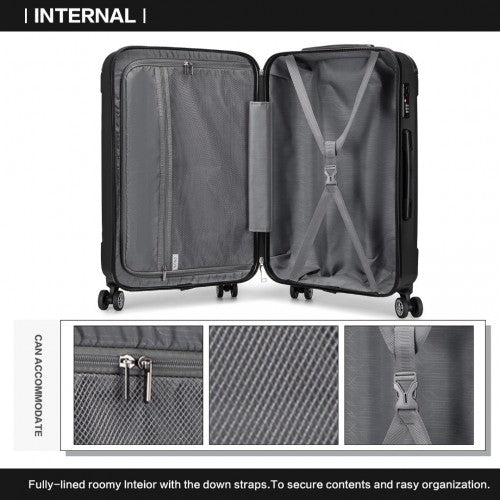 K1777-1L - Kono 28 Inch ABS Lightweight Compact Hard Shell Travel Luggage For Extended Journeys - Black