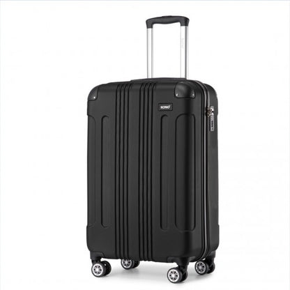 Three-quarter view of black 19-inch KONO carry-on with vertical ribbed texture and matte finish