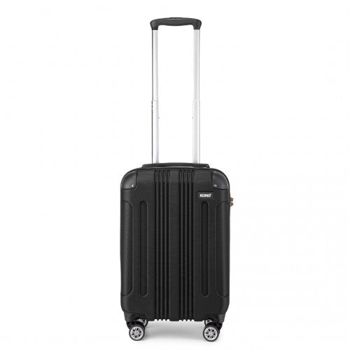 Front view of closed black 19-inch KONO hard shell carry-on with ribbed texture and top grip handle