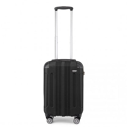 Front view of closed black 19-inch KONO hard shell carry-on with ribbed texture and top grip handle