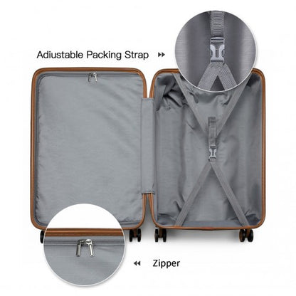 K1871-1L+EA2212 - Kono 6 Piece ABS Suitcase Set With 4 Wheel Design Including Vanity Case Weekend Bag And Toiletry Bag - Cream