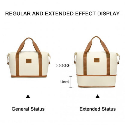 K1871-1L+EA2212 - Kono 6 Piece ABS Suitcase Set With 4 Wheel Design Including Vanity Case Weekend Bag And Toiletry Bag - Cream