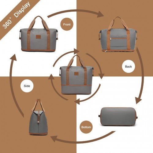 K1871-1L+EA2212 - Kono 6 Piece ABS Suitcase Set With 4 Wheel Design Including Vanity Case Weekend Bag And Toiletry Bag - Grey And Brown