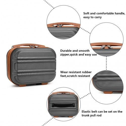 K1871-1L+EA2212 - Kono 6 Piece ABS Suitcase Set With 4 Wheel Design Including Vanity Case Weekend Bag And Toiletry Bag - Grey And Brown