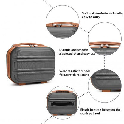 K1871-1L+EA2212 - Kono 6 Piece ABS Suitcase Set With 4 Wheel Design Including Vanity Case Weekend Bag And Toiletry Bag - Grey And Brown