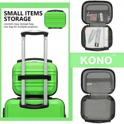 K1871-1L - Kono ABS Sculpted Horizontal Design 4 Pcs Suitcase Set With Vanity Case - Green