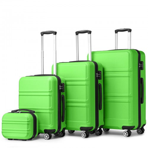 K1871-1L - Kono ABS Sculpted Horizontal Design 4 Pcs Suitcase Set With Vanity Case - Green