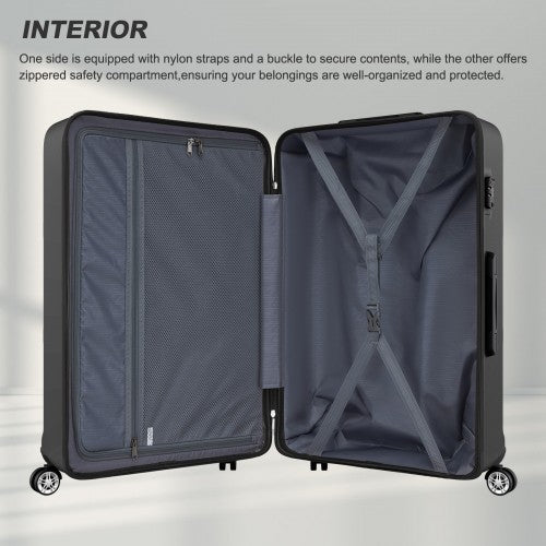 K1871-1L - Kono ABS+PC 32 Inch Extra-Large Suitcase, Sculpted Horizontal Design, Hard-Shell Wheeled Luggage with Telescopic Handle - Black