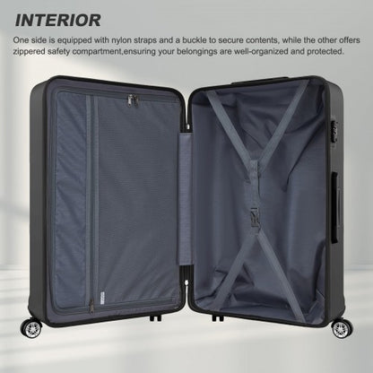 K1871-1L - Kono ABS+PC 32 Inch Extra-Large Suitcase, Sculpted Horizontal Design, Hard-Shell Wheeled Luggage with Telescopic Handle - Black