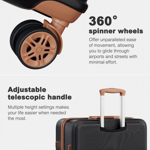 K1871-1L - Kono ABS+PC 32 Inch Extra-Large Suitcase, Sculpted Horizontal Design, Hard-Shell Wheeled Luggage with Telescopic Handle - Black and Brown