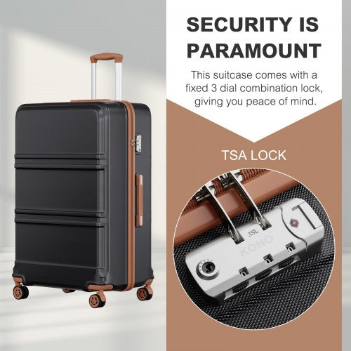 K1871-1L - Kono ABS+PC 32 Inch Extra-Large Suitcase, Sculpted Horizontal Design, Hard-Shell Wheeled Luggage with Telescopic Handle - Black and Brown
