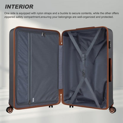 K1871-1L - Kono ABS+PC 32 Inch Extra-Large Suitcase, Sculpted Horizontal Design, Hard-Shell Wheeled Luggage with Telescopic Handle - Black and Brown