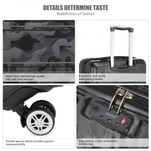 K1871-1L - Kono ABS 20 Inch Sculpted Horizontal Design Cabin Luggage - Camouflage Black