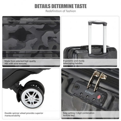 K1871-1L - Kono ABS 20 Inch Sculpted Horizontal Design Cabin Luggage - Camouflage Black