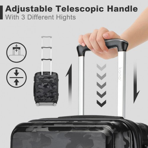 K1871-1L - Kono ABS 20 Inch Sculpted Horizontal Design Cabin Luggage - Camouflage Black