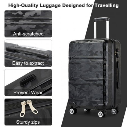 K1871-1L - Kono ABS 24 Inch Sculpted Horizontal Design Suitcase - Camouflage Black