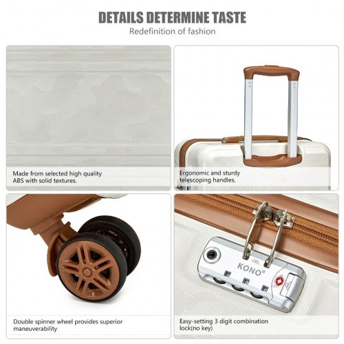 K1871-1L - Kono ABS 20 Inch Sculpted Horizontal Design Cabin Luggage - Camouflage Cream And Brown