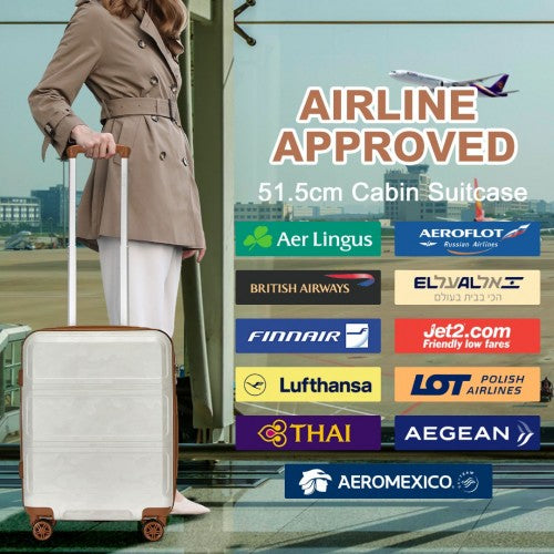 K1871-1L - Kono ABS 20 Inch Sculpted Horizontal Design Cabin Luggage - Camouflage Cream And Brown