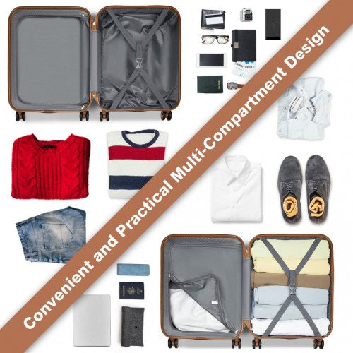 K1871-1L - Kono ABS 20 Inch Sculpted Horizontal Design Cabin Luggage - Camouflage Cream And Brown