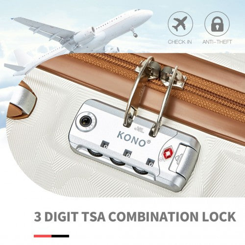 K1871-1L - Kono ABS 20 Inch Sculpted Horizontal Design Cabin Luggage - Camouflage Cream And Brown