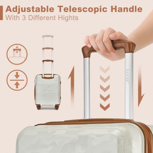 K1871-1L - Kono ABS 20 Inch Sculpted Horizontal Design Cabin Luggage - Camouflage Cream And Brown