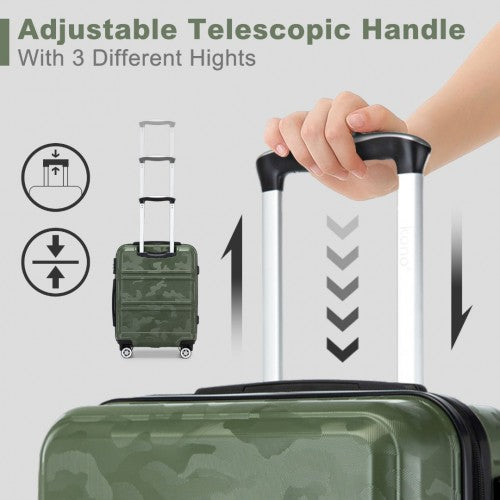 K1871-1L - Kono ABS 20 Inch Sculpted Horizontal Design Cabin Luggage - Camouflage Green And Black