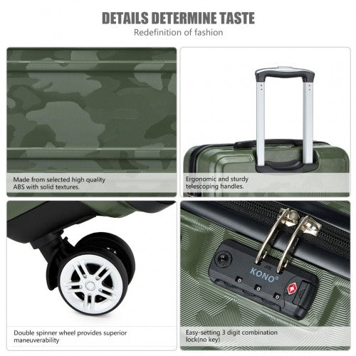 K1871-1L - Kono ABS 20 Inch Sculpted Horizontal Design Cabin Luggage - Camouflage Green And Black