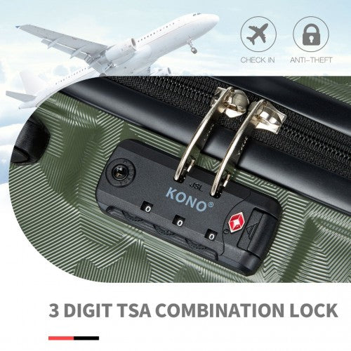 K1871-1L - Kono ABS 20 Inch Sculpted Horizontal Design Cabin Luggage - Camouflage Green And Black