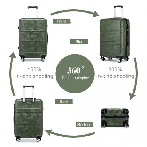 K1871-1L - Kono ABS 20 Inch Sculpted Horizontal Design Cabin Luggage - Camouflage Green And Black