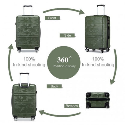 K1871-1L - Kono ABS 20 Inch Sculpted Horizontal Design Cabin Luggage - Camouflage Green And Black
