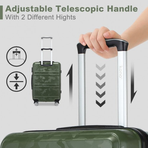 K1871-1L - Kono ABS 28 Inch Sculpted Horizontal Design Suitcase - Camouflage Green And Black