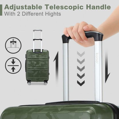 K1871-1L - Kono ABS 28 Inch Sculpted Horizontal Design Suitcase - Camouflage Green And Black