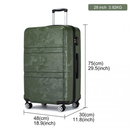 K1871-1L - Kono ABS 28 Inch Sculpted Horizontal Design Suitcase - Camouflage Green And Black