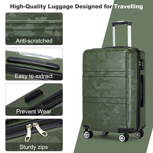 K1871-1L - Kono ABS 28 Inch Sculpted Horizontal Design Suitcase - Camouflage Green And Black