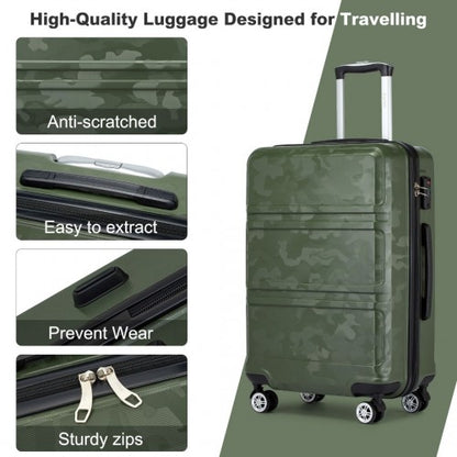 K1871-1L - Kono ABS 28 Inch Sculpted Horizontal Design Suitcase - Camouflage Green And Black