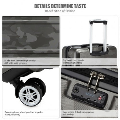 K1871-1L - Kono ABS 20 Inch Sculpted Horizontal Design Cabin Luggage - Camouflage Grey And Black